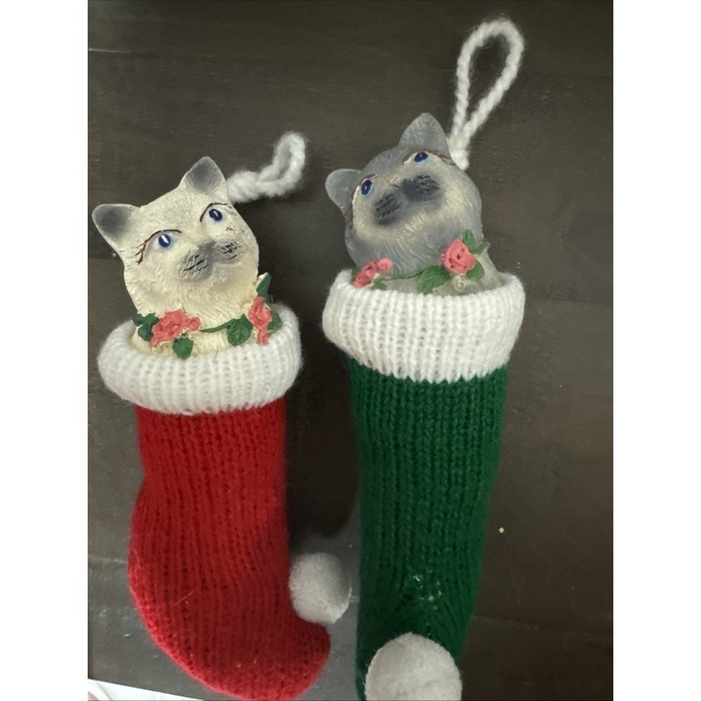 Cat Christmas Stocking Ornament with "Santa's Little Pals" Hand‎ Painted ORN106